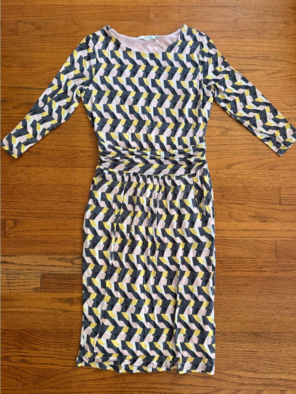 Anthropologie Boden Women’s Geometric Print Sheath Dress in Yellow, Pink & Black